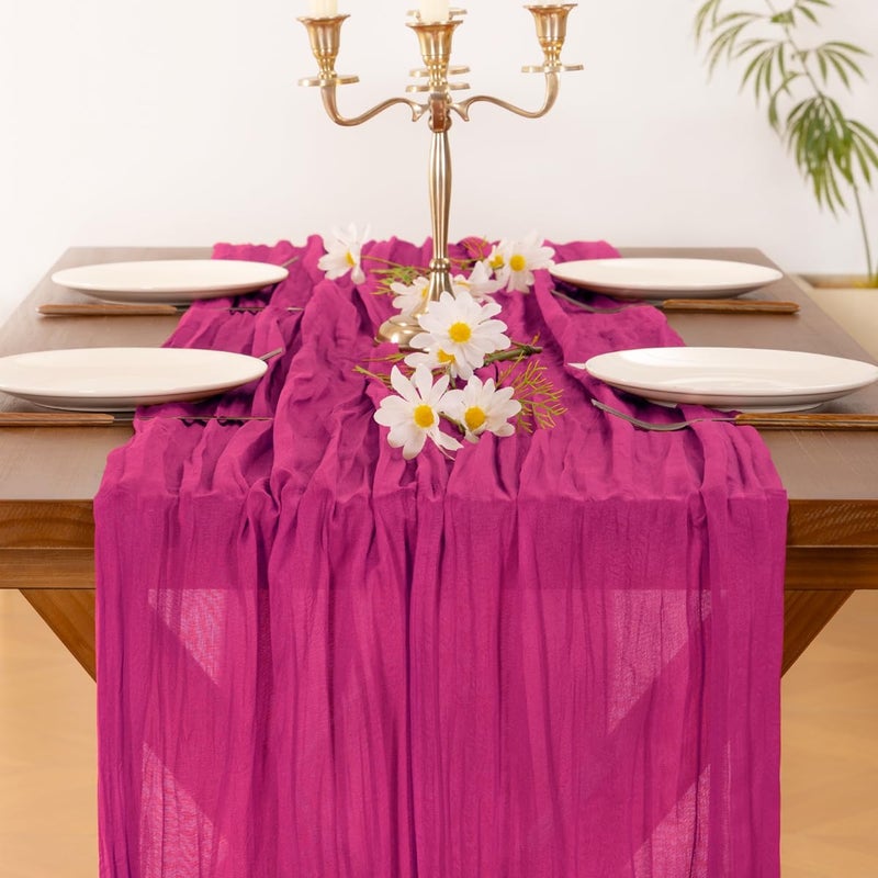 Socomi 3pcs Fuschia Spring Cheesecloth Table Runner Boho Rustic Gauze 120 inch 10FT Cheese Cloth Runner for Wedding Party Baby Shower Birthday Home Decor - Image 2