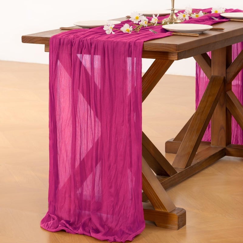 Socomi 3pcs Fuschia Spring Cheesecloth Table Runner Boho Rustic Gauze 120 inch 10FT Cheese Cloth Runner for Wedding Party Baby Shower Birthday Home Decor - Image 4