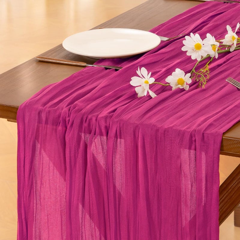 Socomi 3pcs Fuschia Spring Cheesecloth Table Runner Boho Rustic Gauze 120 inch 10FT Cheese Cloth Runner for Wedding Party Baby Shower Birthday Home Decor - Image 1
