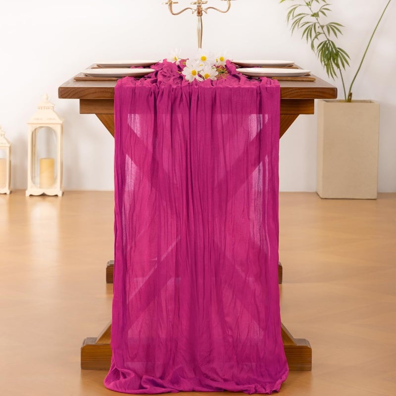 Socomi 3pcs Fuschia Spring Cheesecloth Table Runner Boho Rustic Gauze 120 inch 10FT Cheese Cloth Runner for Wedding Party Baby Shower Birthday Home Decor - Image 5