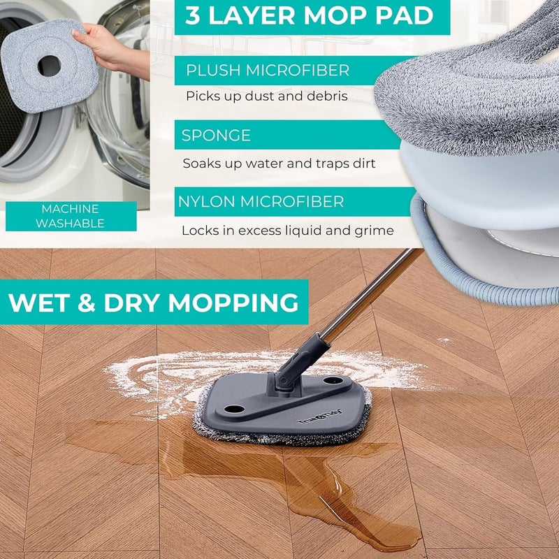 True & Tidy نظام ممسحة ودلو True Clean، يشمل ممسحة دوارة مربعة، دلو ممسحة مزدوج الحجرة ووسادتي ممسحة سميكتين قابلة للغسيل في الغسالة (ممسحة دوارة) - Image 4