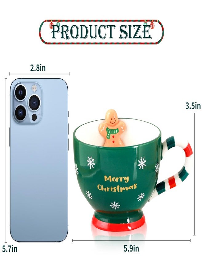 FYXMI Gingerbread Mug, 16 oz Ceramic Christmas Cup Cute Christmas Gift for Coffee, Tea, Hot Chocolate, Water, Microwave & Dishwasher Safe (Green) - Image 2