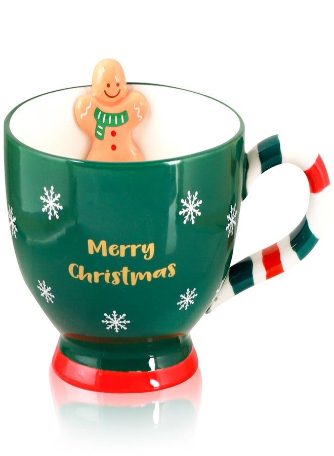 FYXMI Gingerbread Mug, 16 oz Ceramic Christmas Cup Cute Christmas Gift for Coffee, Tea, Hot Chocolate, Water, Microwave & Dishwasher Safe (Green) - Image 1