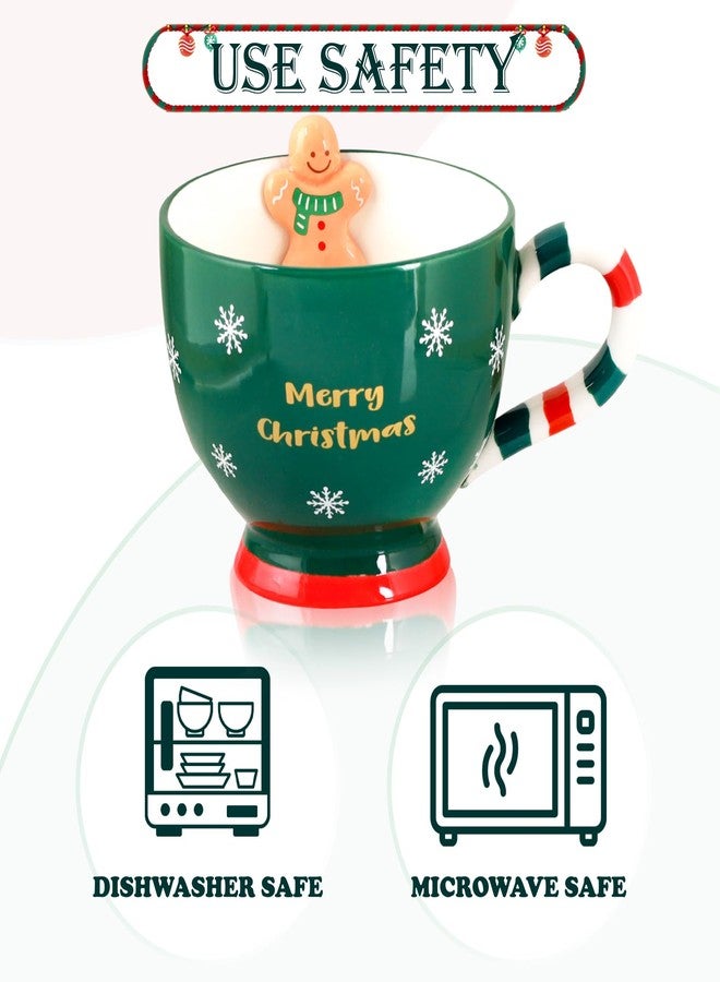 FYXMI Gingerbread Mug, 16 oz Ceramic Christmas Cup Cute Christmas Gift for Coffee, Tea, Hot Chocolate, Water, Microwave & Dishwasher Safe (Green) - Image 3