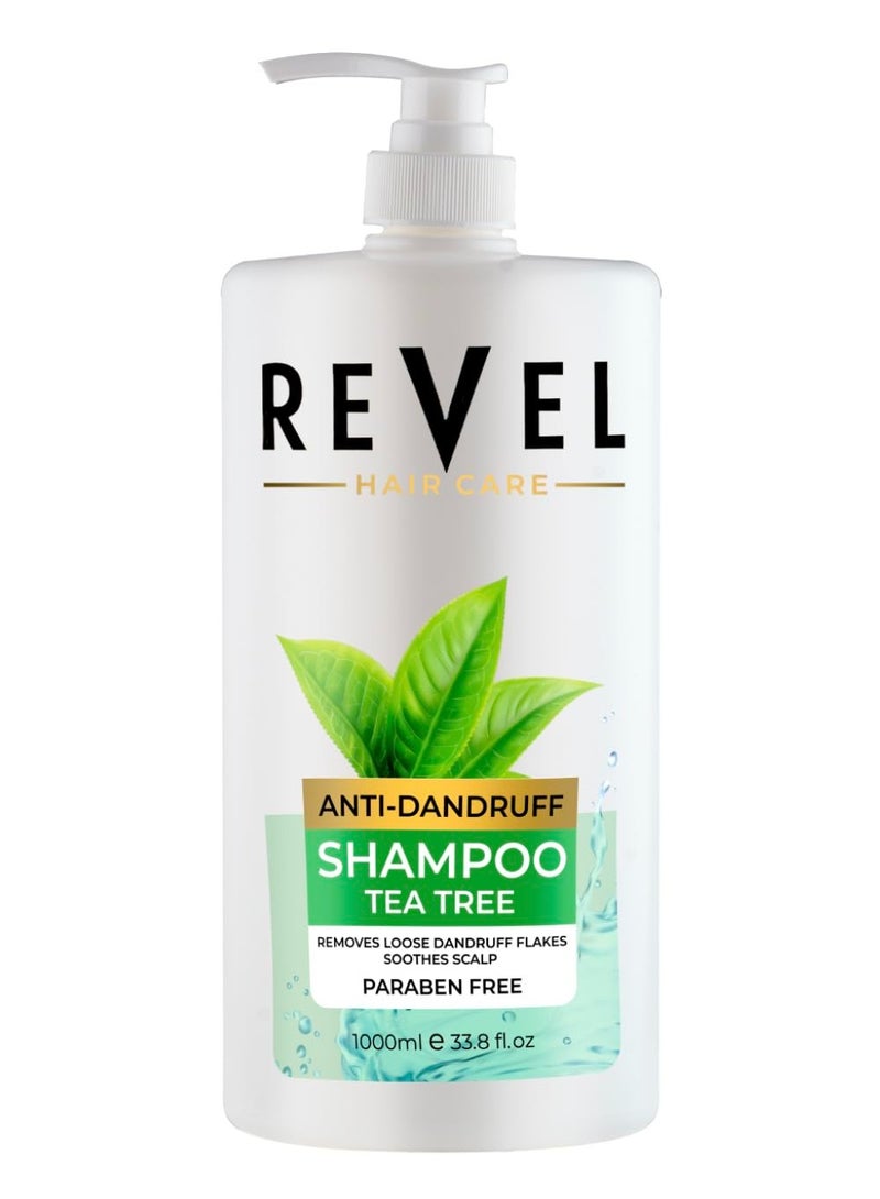Revel شامبو ريفيل للعناية بالشعر المضاد للقشرة بزيت شجرة الشاي 1000 مل للرجال والنساء، خالٍ من البارابين، يقلل من تساقط الشعر، يهدئ فروة الرأس - Image 1