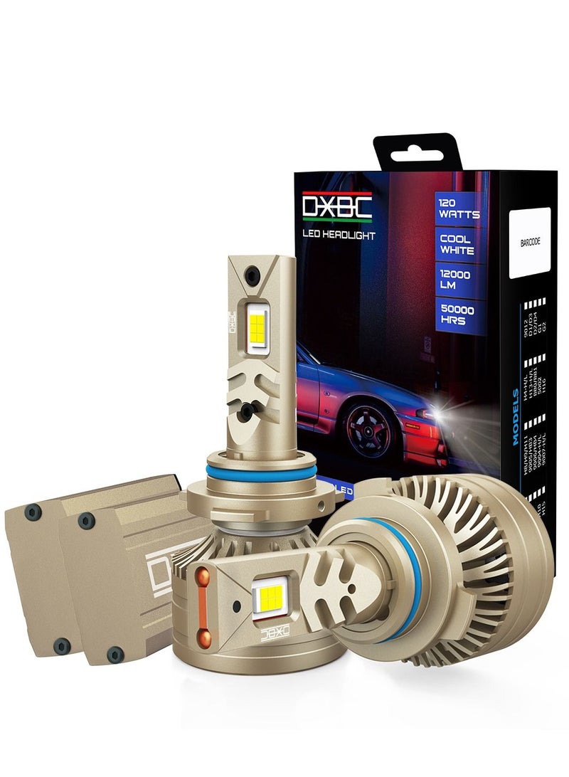 DXB-C Falcon 9006/HB4 LED Car Headlight Bulbs, 120W 12000LM 300% Extremely Bright Light, 6500K Cool White LED Bulb for Low Beam and High Beam Headlights, Plug and Play, IP68 - Pack of 2 - Image 1