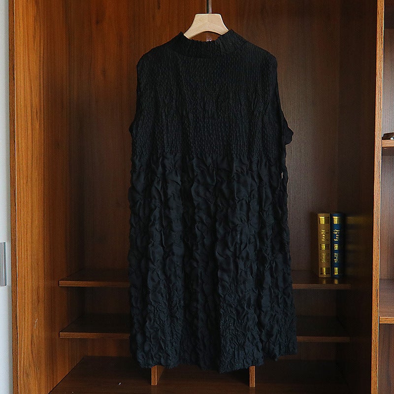 B110 pleated lifetime dress 2022 autumn and winter south oil heavy industry embroidered small size dress Black - Image 1