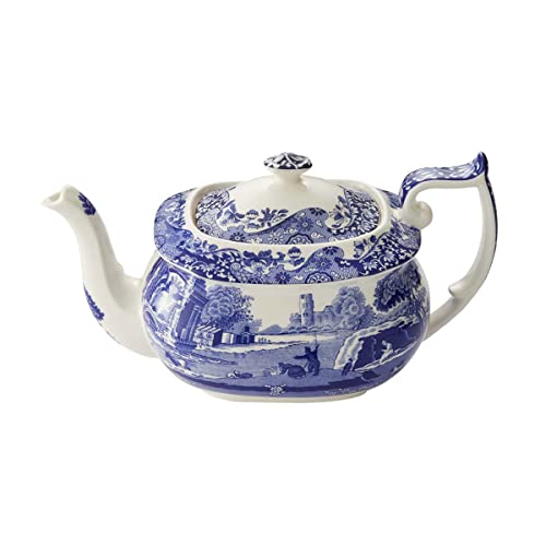 Spode Blue Italian Collection Teapot  Tea Infuser  Made of Earthenware  40Ounces25 Pints  Dishwasher and Microwave Safe  Made in England BlueWhite