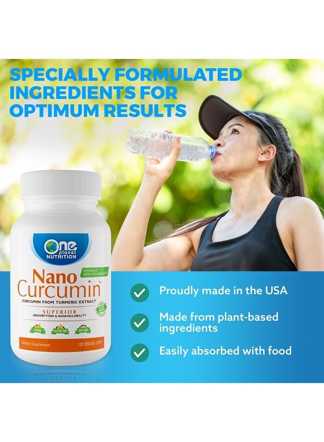 One Planet Nutrition Nano Curcumin 500mg — Turmeric Curcumin Gluten Free Water Soluble Nano Supplements for Better Absorption, Turmeric Capsules Gluten Free - 120 Veggie Capsules, Up to 4 Months Suppl - Image 3