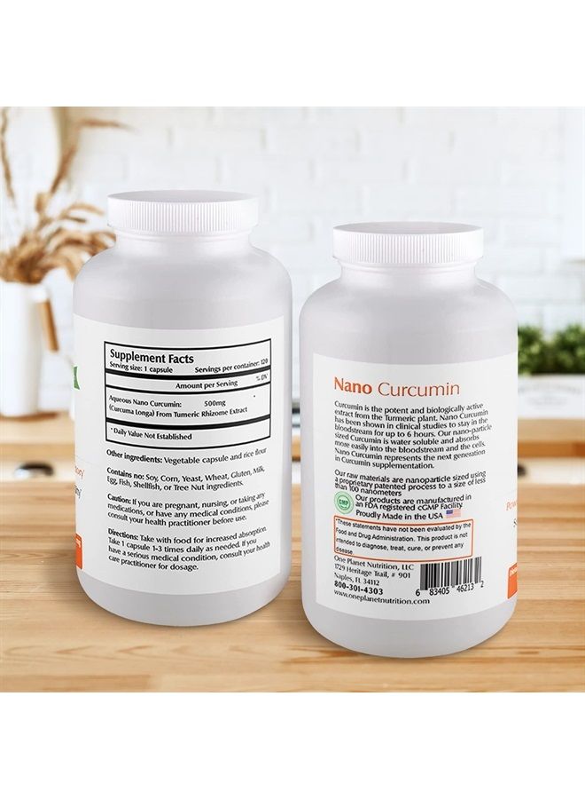 One Planet Nutrition Nano Curcumin 500mg — Turmeric Curcumin Gluten Free Water Soluble Nano Supplements for Better Absorption, Turmeric Capsules Gluten Free - 120 Veggie Capsules, Up to 4 Months Suppl - Image 2