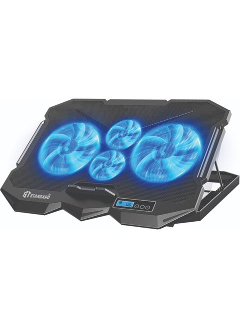 ICE04Plus Laptop Cooling Pad with 4 Cooling Fans, LCD Display, LED Lighting, 7 Adjustable Speed Levels, Dual USB Ports