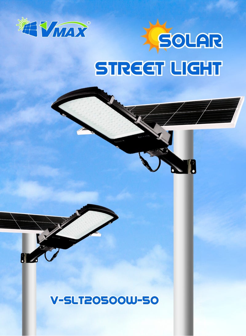 Vmax Solar LED Street Light 500W Outdoor | Remote Control | Wide Angle Motion Sensor | 6500K Bright White Dusk to Dawn Illumination | 50000MAh Battery | IP65 Waterproof | 2300 LM | Commercial, Parking Lot - Image 2