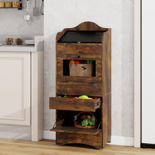 ARTETHYS Potato and Onion Storage Bin with Wheels Movable Bread Box with Lid Rustic Vegetable Organization Cabinet for Kitchen - Image 1