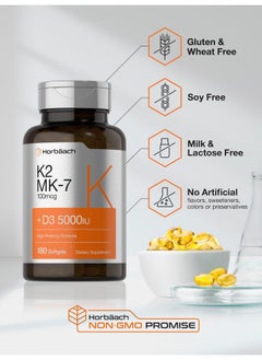 Horbaach Horbäach Vitamin D3 K2 | 5000iu of Vitamin D & 100mcg MK-7 Complex | 180 Softgel Capsules | Non-GMO & Gluten Free Supplement  - Image 5