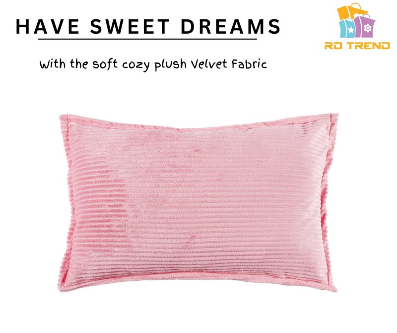 RD TREND® Presents Velvet 250 GSM Self Stripe Pillow Cover Set of 2 with Zipper, Size -18" x 28" Inches (45x71 Cm) (Peach) - Image 5