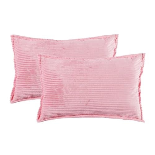 RD TREND® Presents Velvet 250 GSM Self Stripe Pillow Cover Set of 2 with Zipper, Size -18" x 28" Inches (45x71 Cm) (Peach) - Image 1