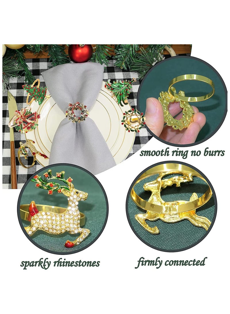 AUTOYSUR مجموعة من 6 حلقات مناديل عيد الميلاد، حاملات مناديل على شكل شجرة عيد الميلاد على شكل غزال مرصعة بأحجار الراين، إكسسوارات تزيين الطاولة لتزيين طاولة العشاء وحفلات الزفاف وعيد الميلاد - Image 2