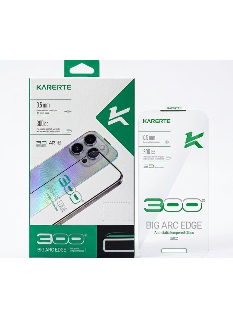 واقي شاشة زجاجي مقوى KARERTE بدون حدود ومنحني كبير ومضاد للكهرباء الساكنة لهاتف iPhone 16 Pro Max - Image 1