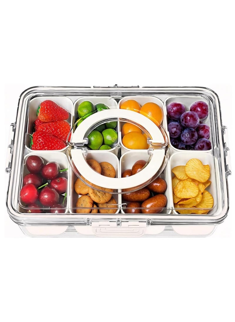 Hihonor - Snack Box Container, Divided Snack Serving Tray with Lid and Handle, Travel Snack Box Charcuterie Container Portable Storage Organizer for Candy, Fruits, Nuts, Snacks - Image 1