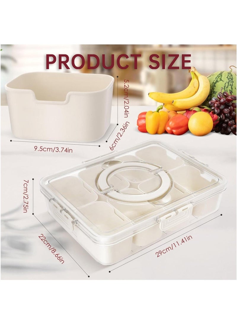 Hihonor - Snack Box Container, Divided Snack Serving Tray with Lid and Handle, Travel Snack Box Charcuterie Container Portable Storage Organizer for Candy, Fruits, Nuts, Snacks - Image 1