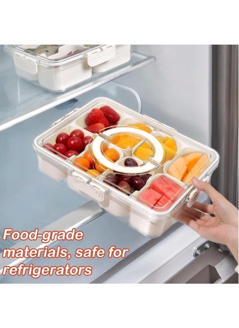 Snack Box Container, Divided Snack Serving Tray with Lid and Handle, Travel Snack Box Charcuterie Container Portable Storage Organizer for Candy, Fruits, Nuts, Snacks