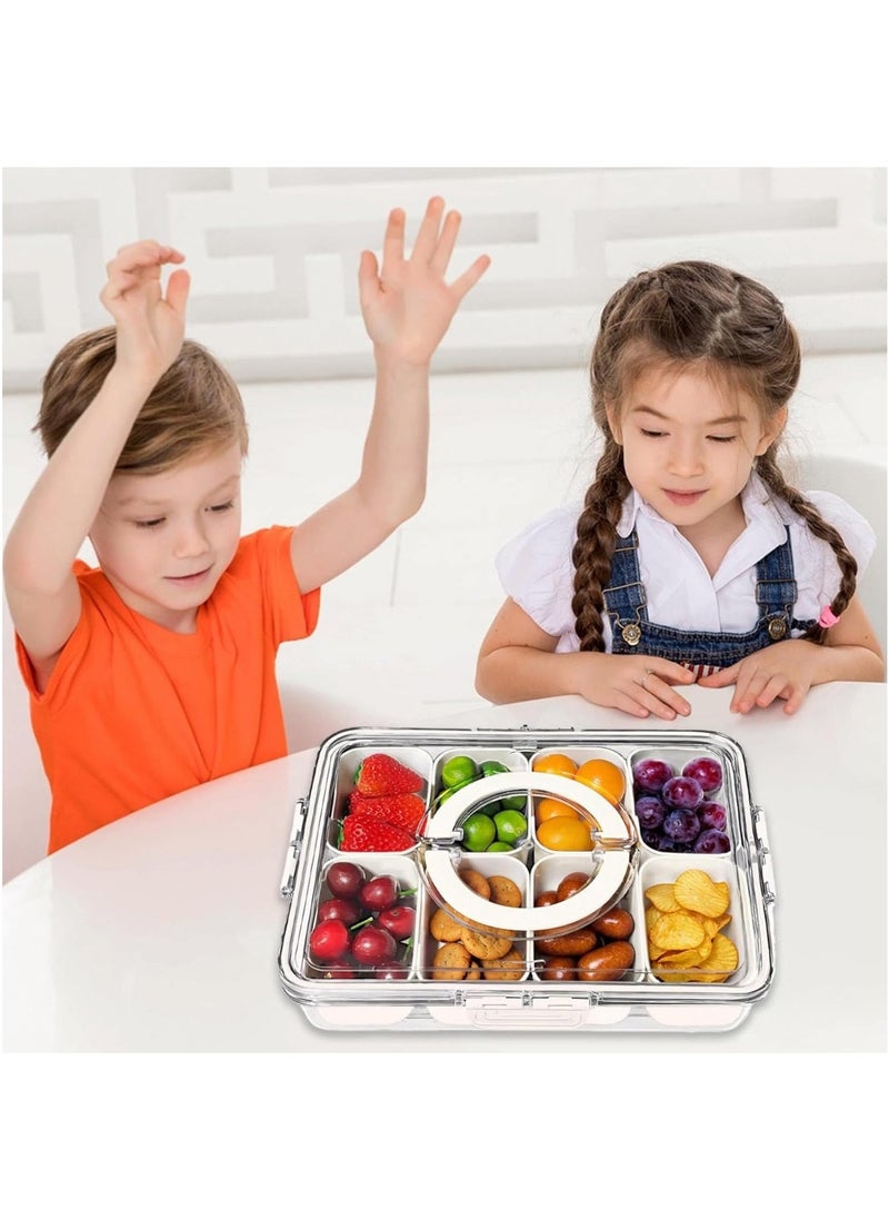 Hihonor - Snack Box Container, Divided Snack Serving Tray with Lid and Handle, Travel Snack Box Charcuterie Container Portable Storage Organizer for Candy, Fruits, Nuts, Snacks - Image 1