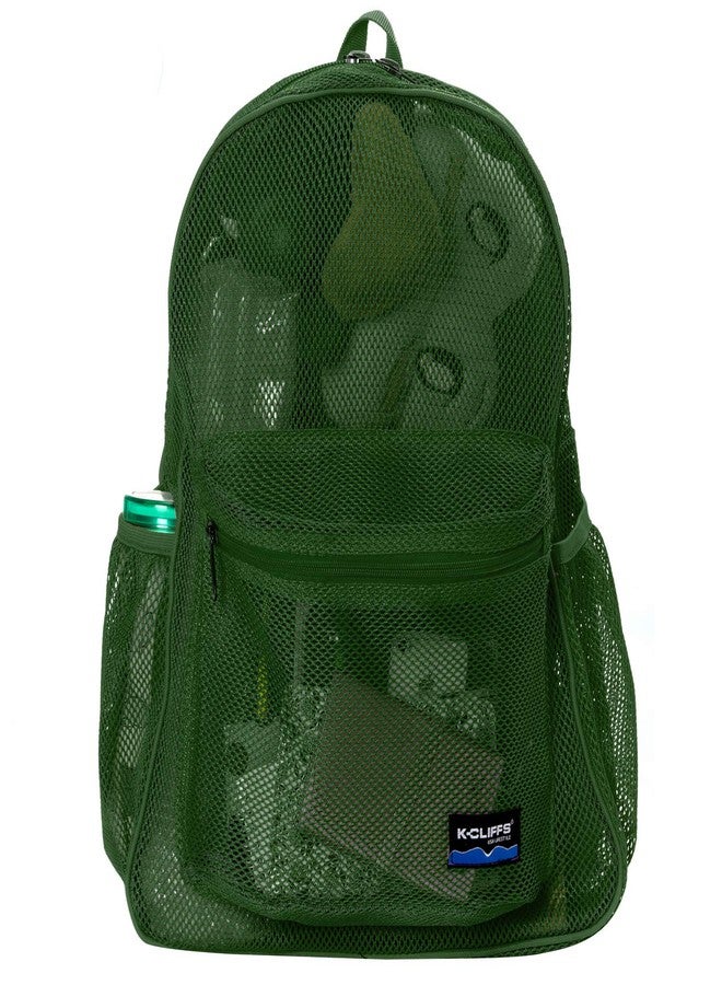 K-Cliffs Heavy Duty Mesh Backpack Quality Classic Student Net Bookbag Durable See Through Simple Netting Daypack Deluxe Basic School Bag Green - Image 5