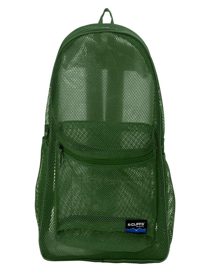 K-Cliffs Heavy Duty Mesh Backpack Quality Classic Student Net Bookbag Durable See Through Simple Netting Daypack Deluxe Basic School Bag Green - Image 2