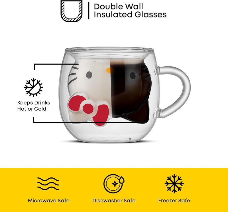 JoyJolt Hello Kitty 3D Espresso Cup 55 oz Double Wall Glass Cup with 3D Design Insulated Espresso Shot Glass Kawaii Sanrio Cup for Double Shot Coffee or Tea Hello Kitty Kitchen Stuff - Image 3