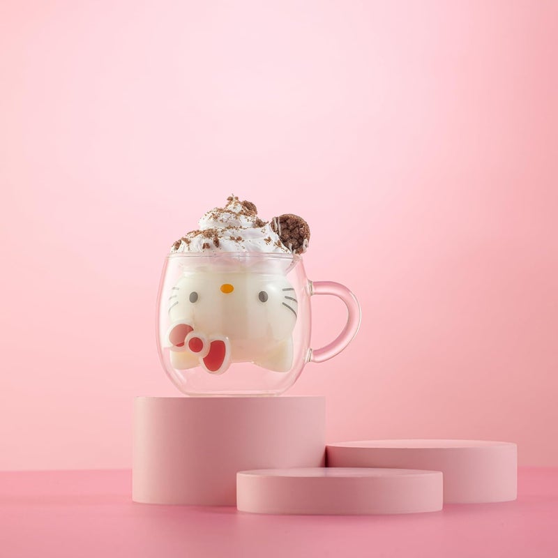 JoyJolt Hello Kitty 3D Espresso Cup 55 oz Double Wall Glass Cup with 3D Design Insulated Espresso Shot Glass Kawaii Sanrio Cup for Double Shot Coffee or Tea Hello Kitty Kitchen Stuff - Image 5