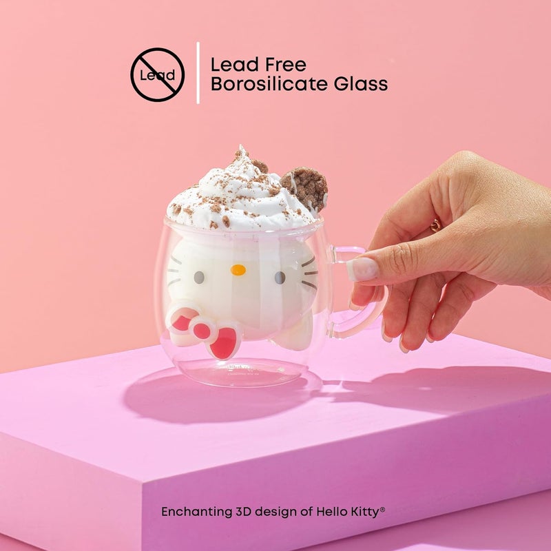 JoyJolt Hello Kitty 3D Espresso Cup 55 oz Double Wall Glass Cup with 3D Design Insulated Espresso Shot Glass Kawaii Sanrio Cup for Double Shot Coffee or Tea Hello Kitty Kitchen Stuff - Image 4