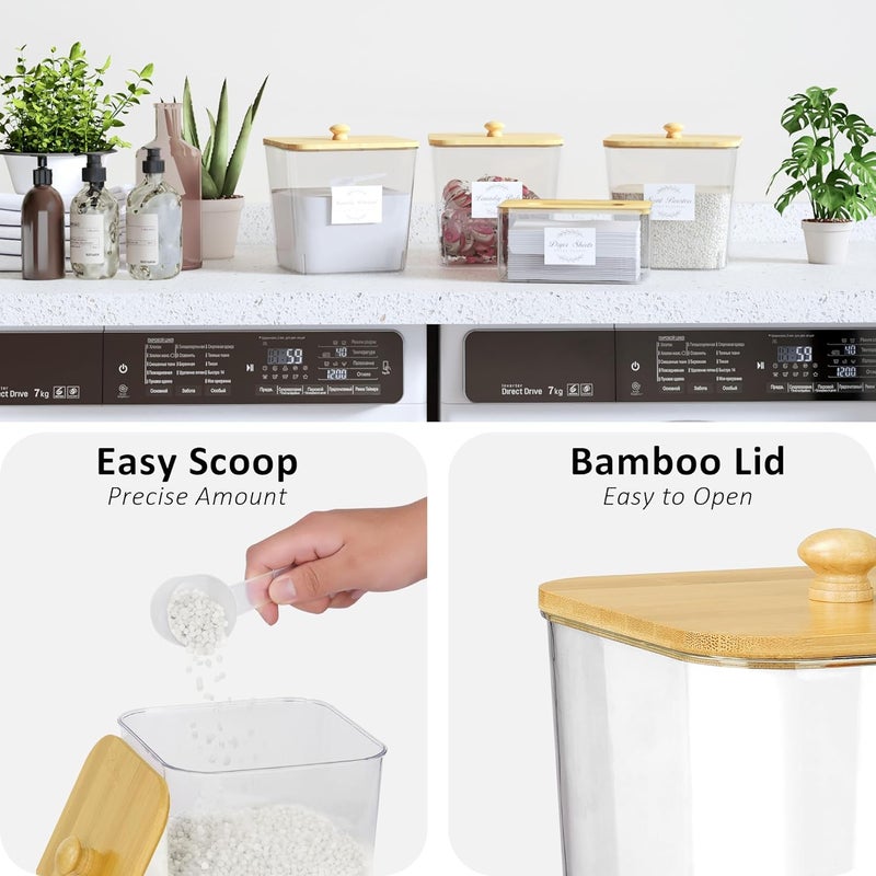 Vincona Laundry Room Organization and Storage, Laundry Pods Container with Bamboo Lids and Labels, Laundry Organizer with Scoops for Booster Beads, Powder, Pods, 4Pack - Image 4