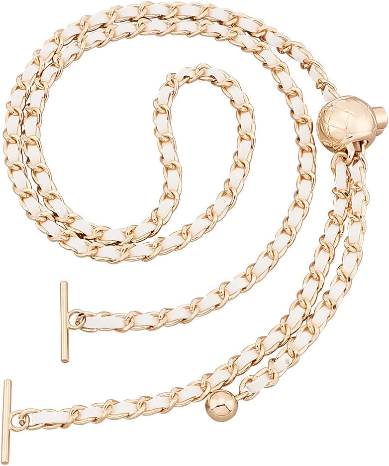 comfrt Adjustable Purse Chain Strap, 45.9 Inch PU Leather Shoulder Strap Replacement Thin Metal Crossbody Bag Chain with T-Bar Clasp Flat Handbag Chain Accessories for Clutch Bag Satchel, White - Image 1
