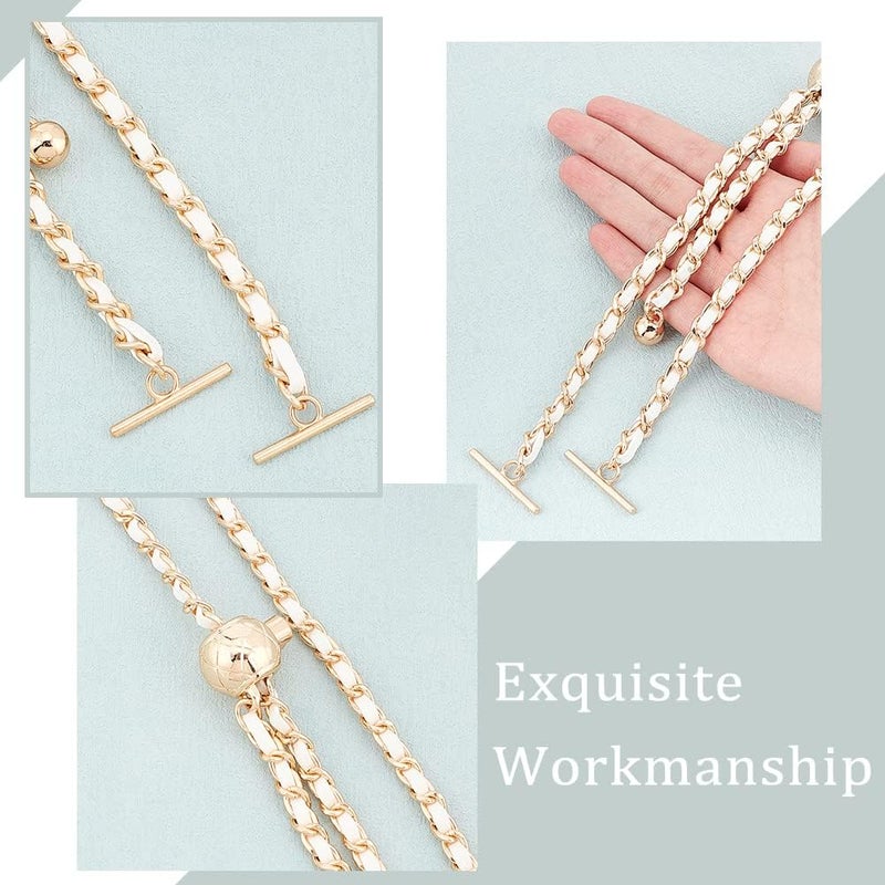 comfrt Adjustable Purse Chain Strap, 45.9 Inch PU Leather Shoulder Strap Replacement Thin Metal Crossbody Bag Chain with T-Bar Clasp Flat Handbag Chain Accessories for Clutch Bag Satchel, White - Image 3