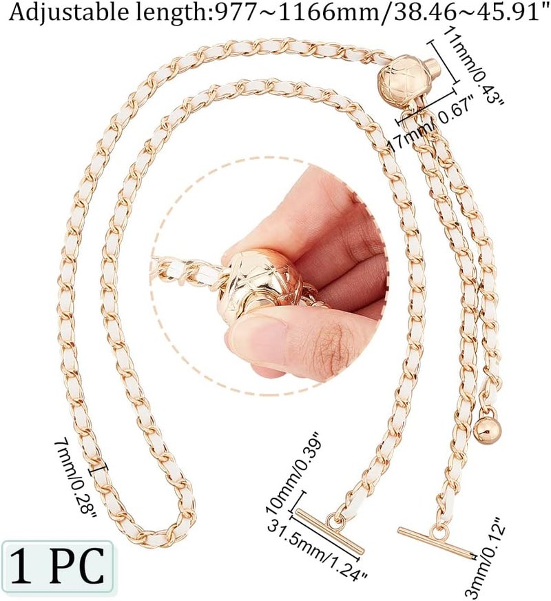 comfrt Adjustable Purse Chain Strap, 45.9 Inch PU Leather Shoulder Strap Replacement Thin Metal Crossbody Bag Chain with T-Bar Clasp Flat Handbag Chain Accessories for Clutch Bag Satchel, White - Image 2
