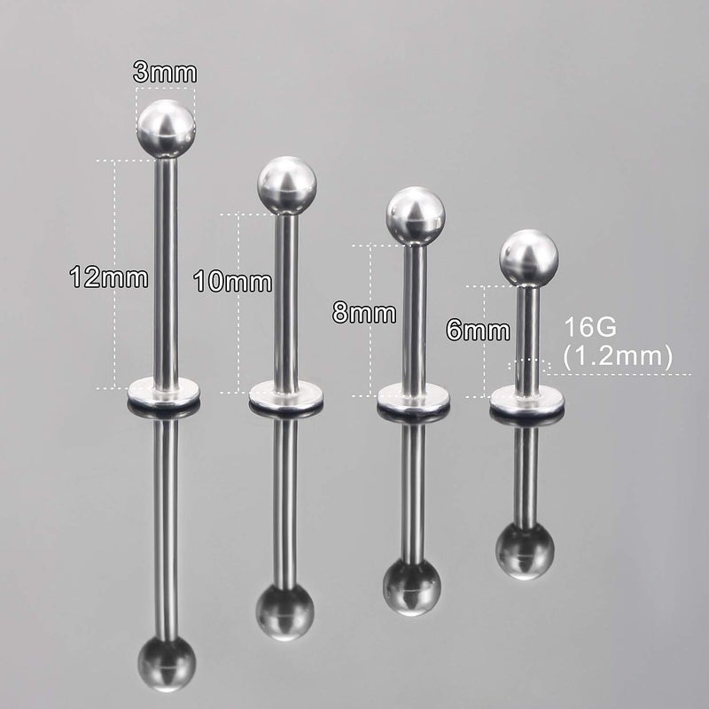 Ftovosyo Labret Barbell 24PCS Monroe Lip Barbell Ring Helix Earring Tragus Cartilage Studs Surgical Steel Piercing Jewelry for Women Men 16G 6mm 8mm 10mm 12mm - Image 3