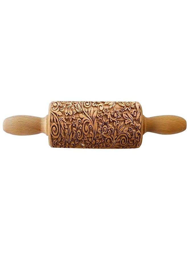 TINMIX Embossed Rolling Pin for Baking, Wooden Decorative Embossing Cookie Roller for Kitchen(Type A09) - Image 1