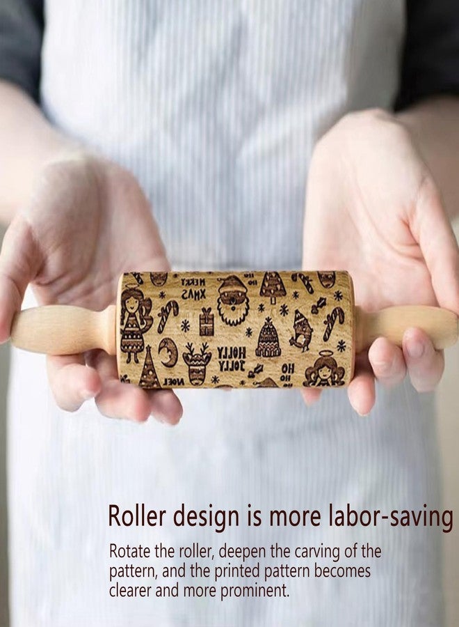 TINMIX Embossed Rolling Pin for Baking, Wooden Decorative Embossing Cookie Roller for Kitchen(Type A09) - Image 4