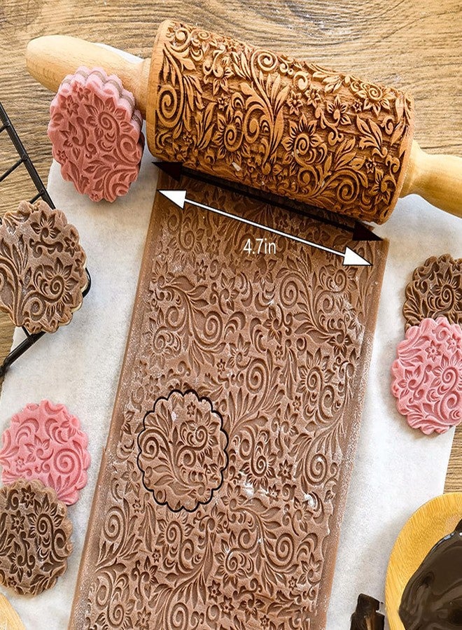 TINMIX Embossed Rolling Pin for Baking, Wooden Decorative Embossing Cookie Roller for Kitchen(Type A09) - Image 2