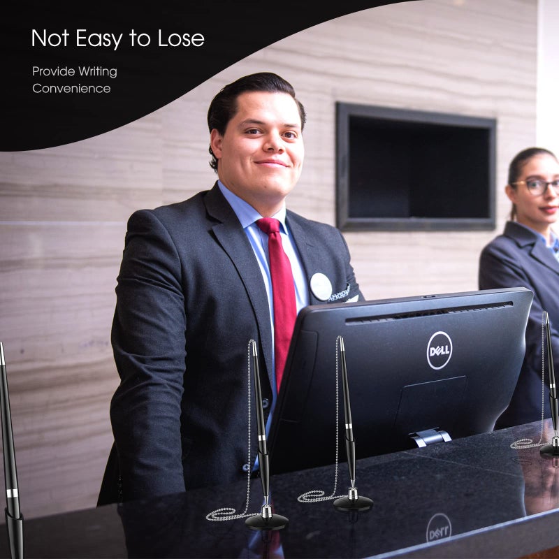 Zonon قلم زونون 12 قطعة مع سلسلة حامل قلم أمان مع قاعدة لاصقة وحبر أسود لمكتب الاستقبال والبنك والعمل والفندق والمدرسة والمتاجر ومستلزمات المنزل - Image 4