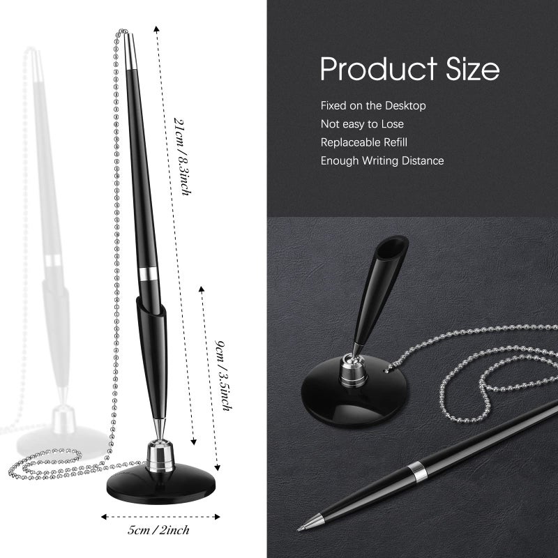 Zonon قلم زونون 12 قطعة مع سلسلة حامل قلم أمان مع قاعدة لاصقة وحبر أسود لمكتب الاستقبال والبنك والعمل والفندق والمدرسة والمتاجر ومستلزمات المنزل - Image 2