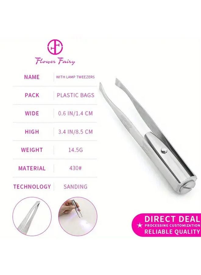LED Lighted Eyebrow Clip Stainless Steel Tweezers With Ergonomic Grip - Image 4
