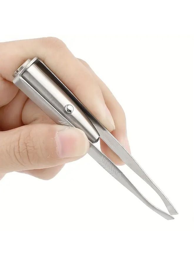 LED Lighted Eyebrow Clip Stainless Steel Tweezers With Ergonomic Grip - Image 2