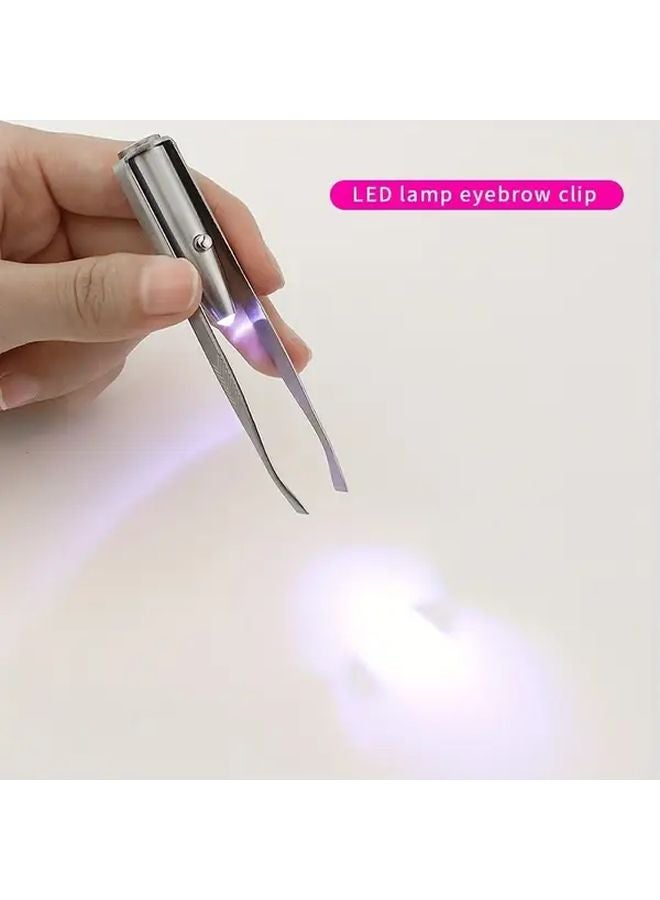 LED Lighted Eyebrow Clip Stainless Steel Tweezers With Ergonomic Grip - Image 5