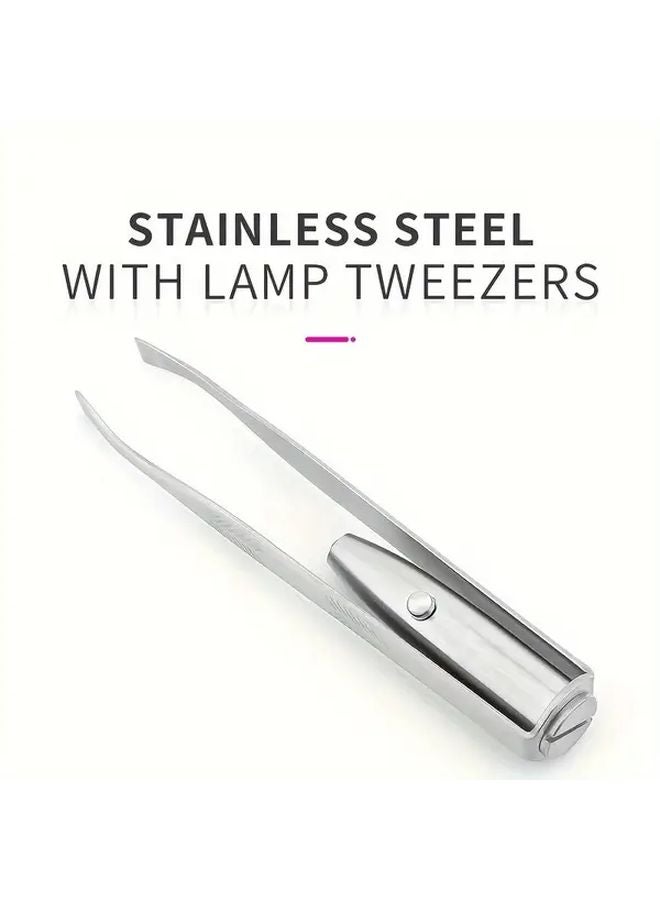 LED Lighted Eyebrow Clip Stainless Steel Tweezers With Ergonomic Grip - Image 3