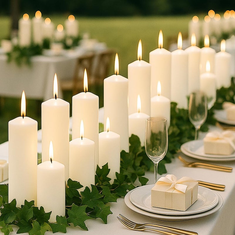 Veiuwa 36 Pcs White Pillar Candles Bulk Setï¼Œ2x3 2x6 2x8 Inch - 12 Each Sizeï¼ŒHurricane Candlesï¼ŒDripless Unscented Smokelessï¼ŒGives You a Better Atmosphere When Organizing an Event Party. - Image 1