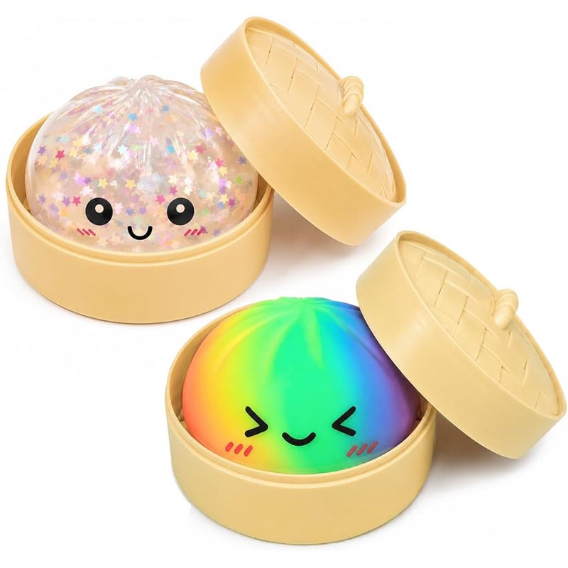2 Pack Mystery Dumpling Squishies with Food Steamer Box,Colorful Squishies Dumpling Stress Relief Balls,Sensory Fidget Squeeze Toys Cute Desk Toy - Image 1