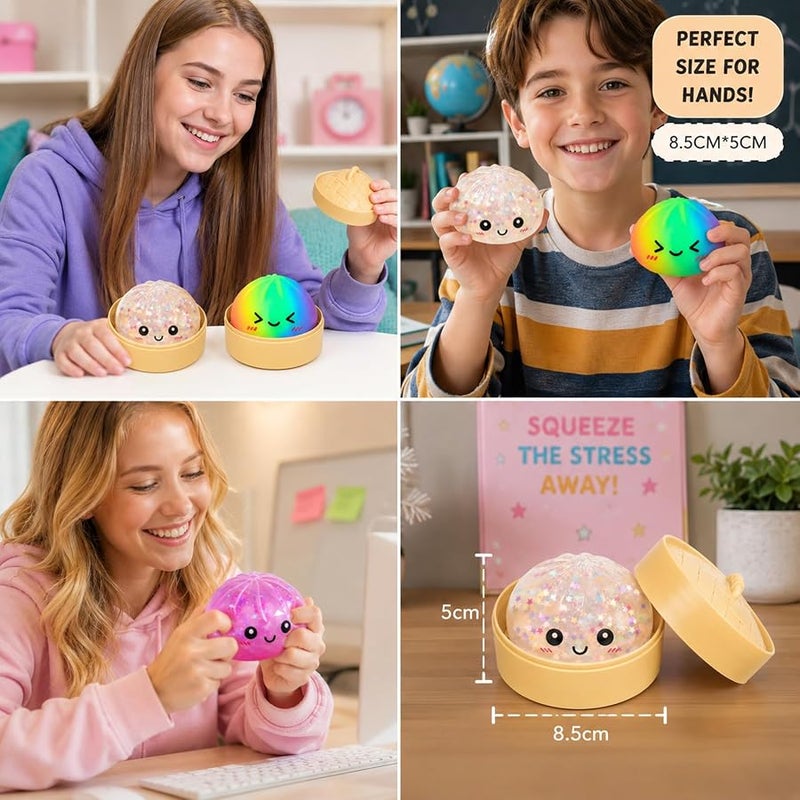 2 Pack Mystery Dumpling Squishies with Food Steamer Box,Colorful Squishies Dumpling Stress Relief Balls,Sensory Fidget Squeeze Toys Cute Desk Toy - Image 4