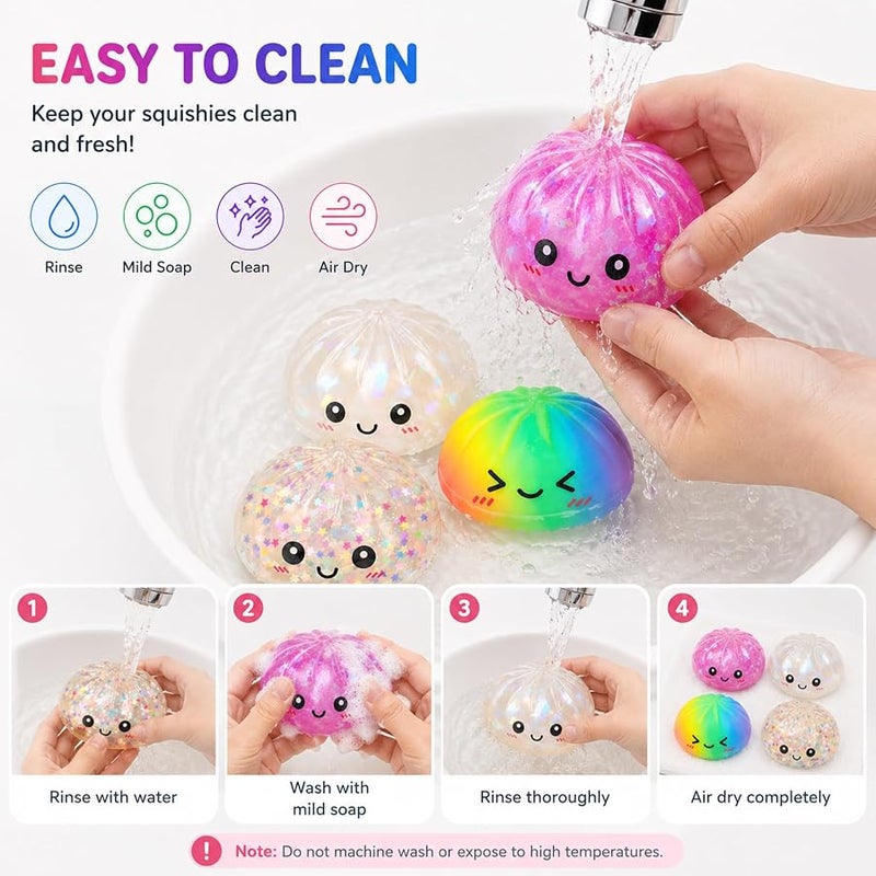 2 Pack Mystery Dumpling Squishies with Food Steamer Box,Colorful Squishies Dumpling Stress Relief Balls,Sensory Fidget Squeeze Toys Cute Desk Toy - Image 5