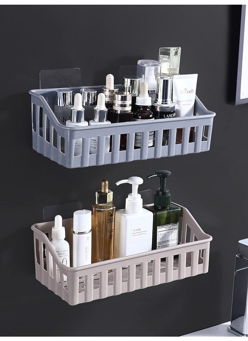 wolpin Plastic Rectangular Multipurpose Wall Shelves Shelf Self-Adhesive Sticker Hooks Wall Holder Bathroom Storage Rack Box Strong Shower Rack Shelf - Multicolor (2 Pieces)